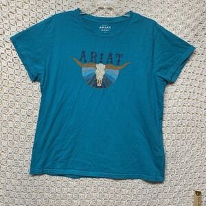 Ariat Real Western T-Shirt Women's Large Blue Short Sleeve Shirt Relaxed Fit